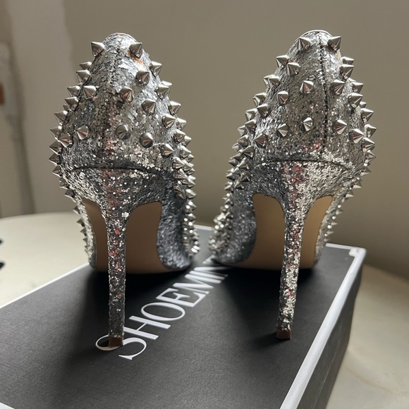 Shoemint Zoe Silver Glitter Studded Stilettos 7 - Picture 4 of 9